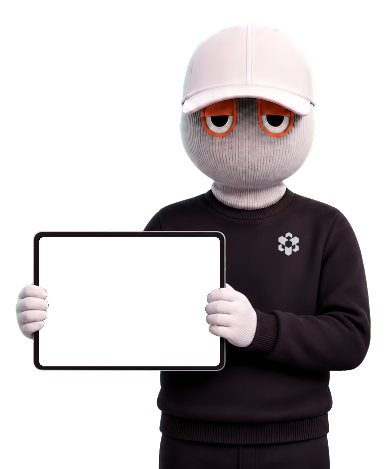 NoDirtyCoins character holding a tablet