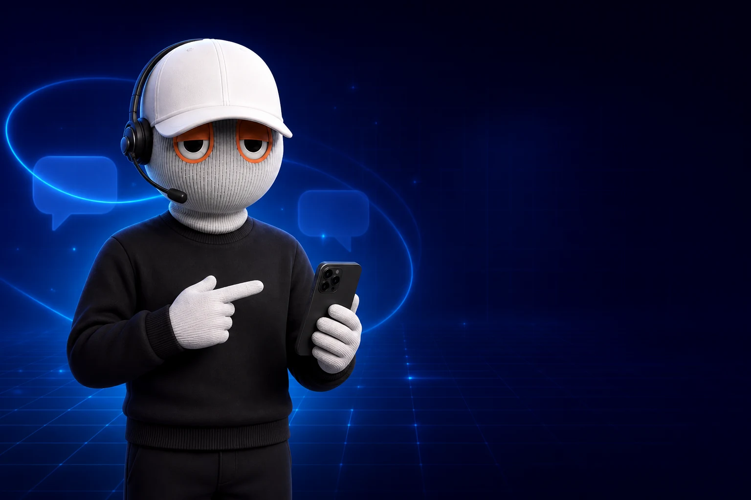 NoDirtyCoins character using the Telegram AML bot on a phone